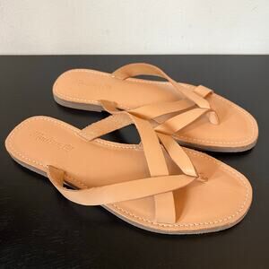 Madewell Genuine Leather Strappy Slip On Thong Sandals 7.5 Tan